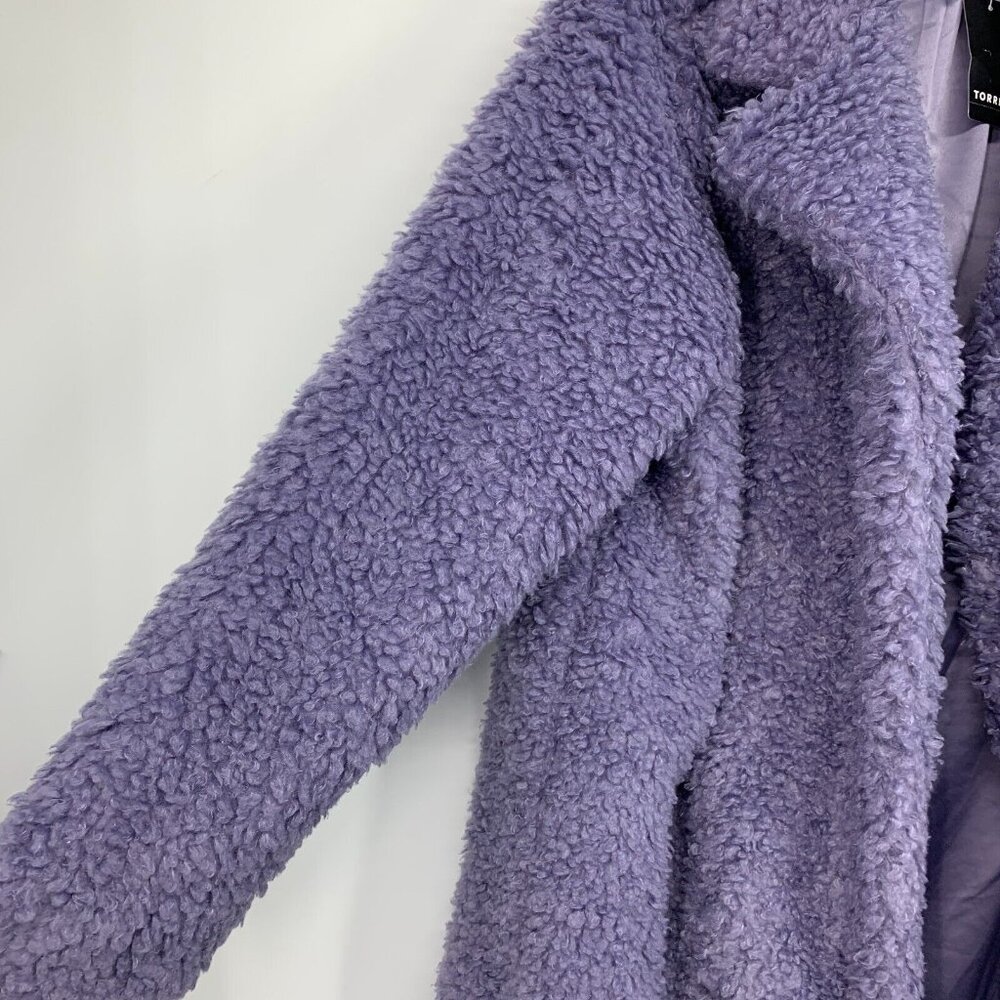 Torrid 0 Maxi Coat Size 12 Purple Soft Sherpa Open Front Lined NWT - Picture 9 of 15